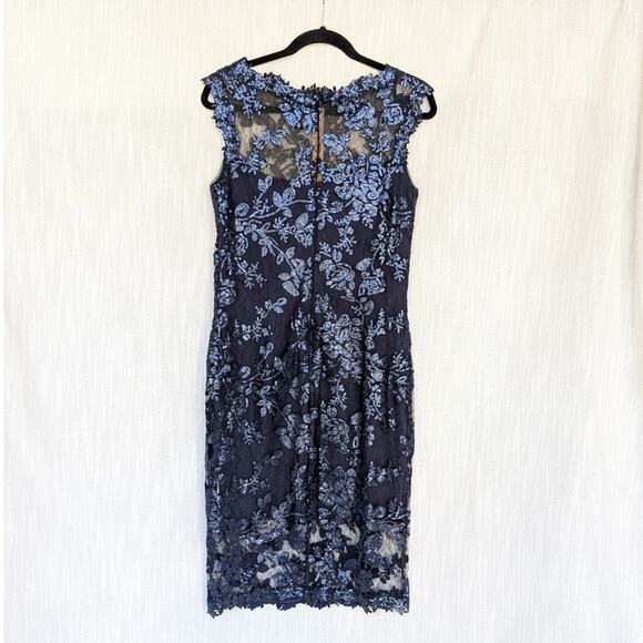 Tadashi Shoji Navy Paillette Floral Sequin Lace Sheath Cocktail Dress, size 8 - Picture 2 of 10